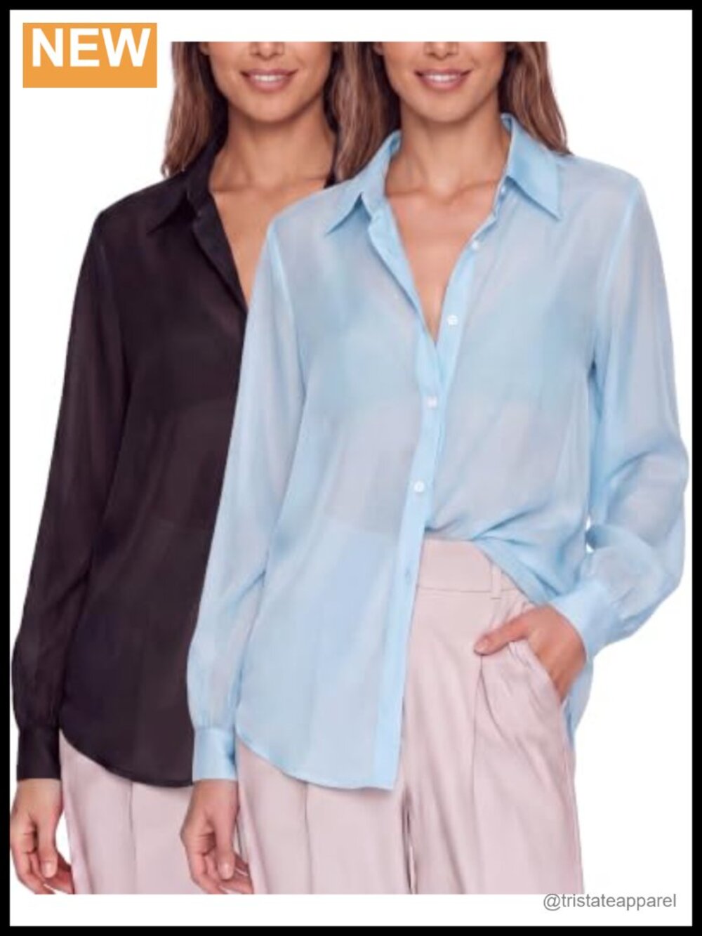 2 Pack Sheer Button Down Blouse Long Sleeve Women's